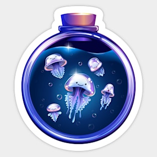 Cute jellyfish cartoon character in a bottle Sticker